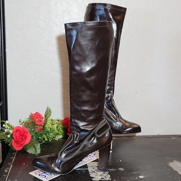 FRANCO SARTO Man Made Thin Patent Pull On Buckle Detail Heelwd Boot 7.5M - Picture 4 of 16